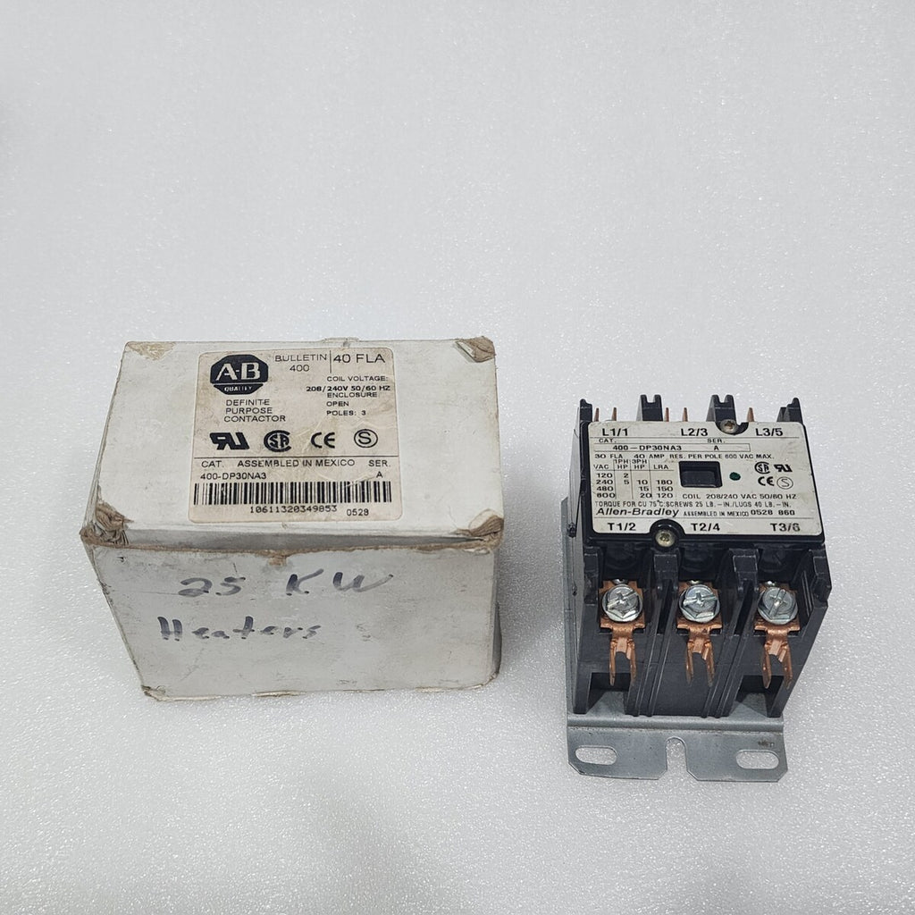 ALLEN BRADLEY CAT 400-DP30NA3 3-POLE DEFINITE PURPOSE CONTACTOR 40A COIL VOLTAGE