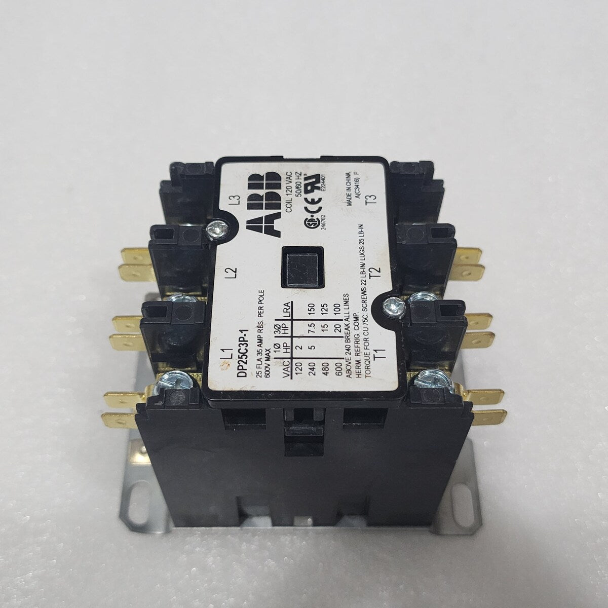 ABB DP25C3P-1 3-POLE DEFINITE PURPOSE CONTACTOR  COIL VOLTAGE 120V