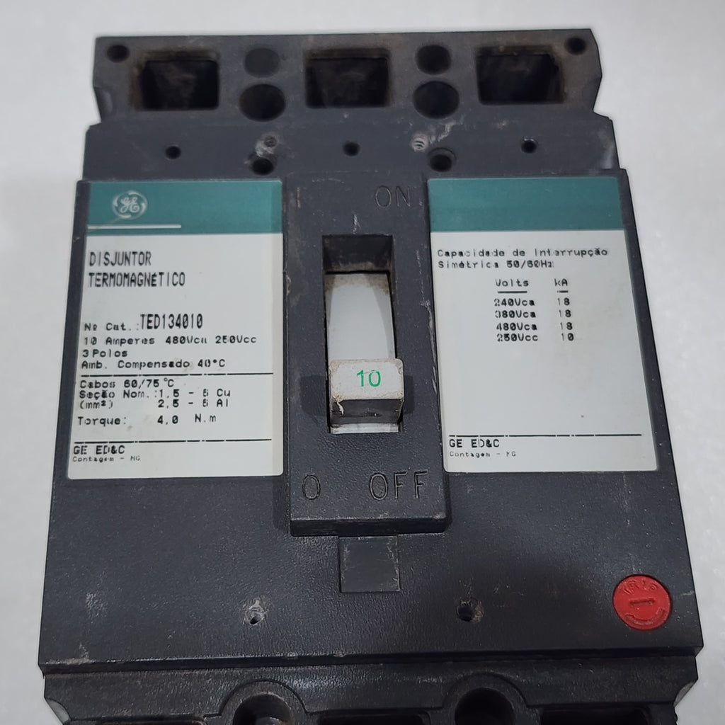 GENERAL ELECTRIC TED134010 10A CIRCUIT BREAKER 480VAC/250VDC