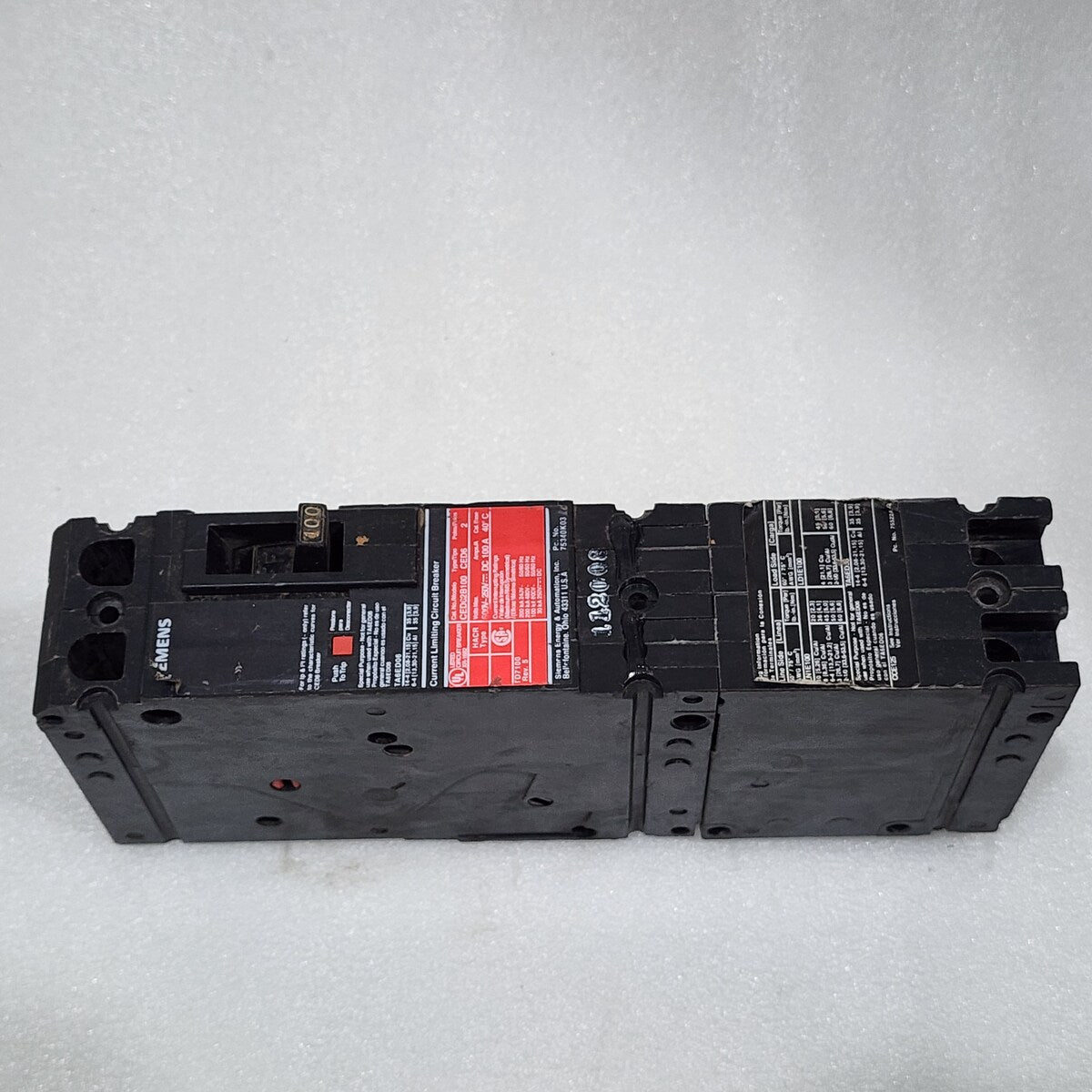 SIEMENS CED62B100 CED 2-POLE 100A CIRCUIT BREAKER 600VAC 250VDC