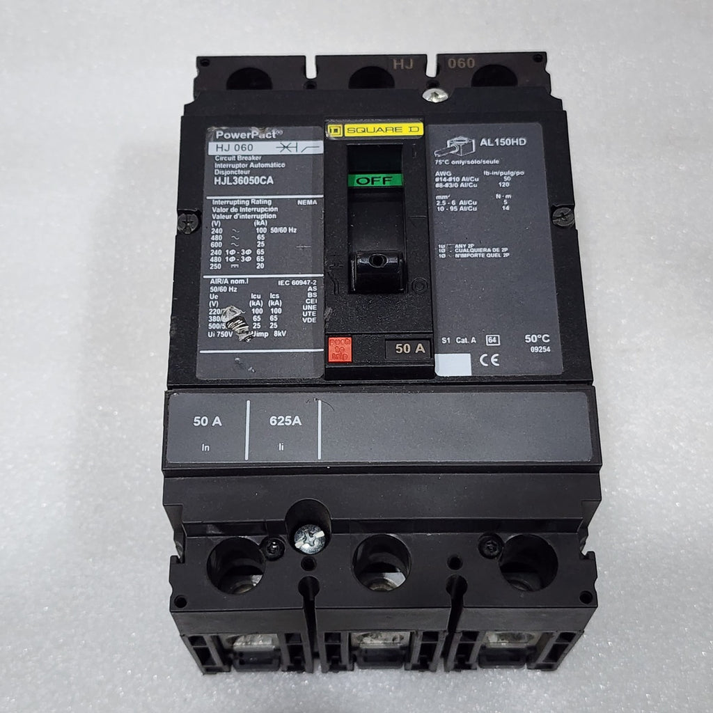 SQUARE D HJL36050CA 50A CIRCUIT BREAKER 480VAC 250VDC HJ 060
