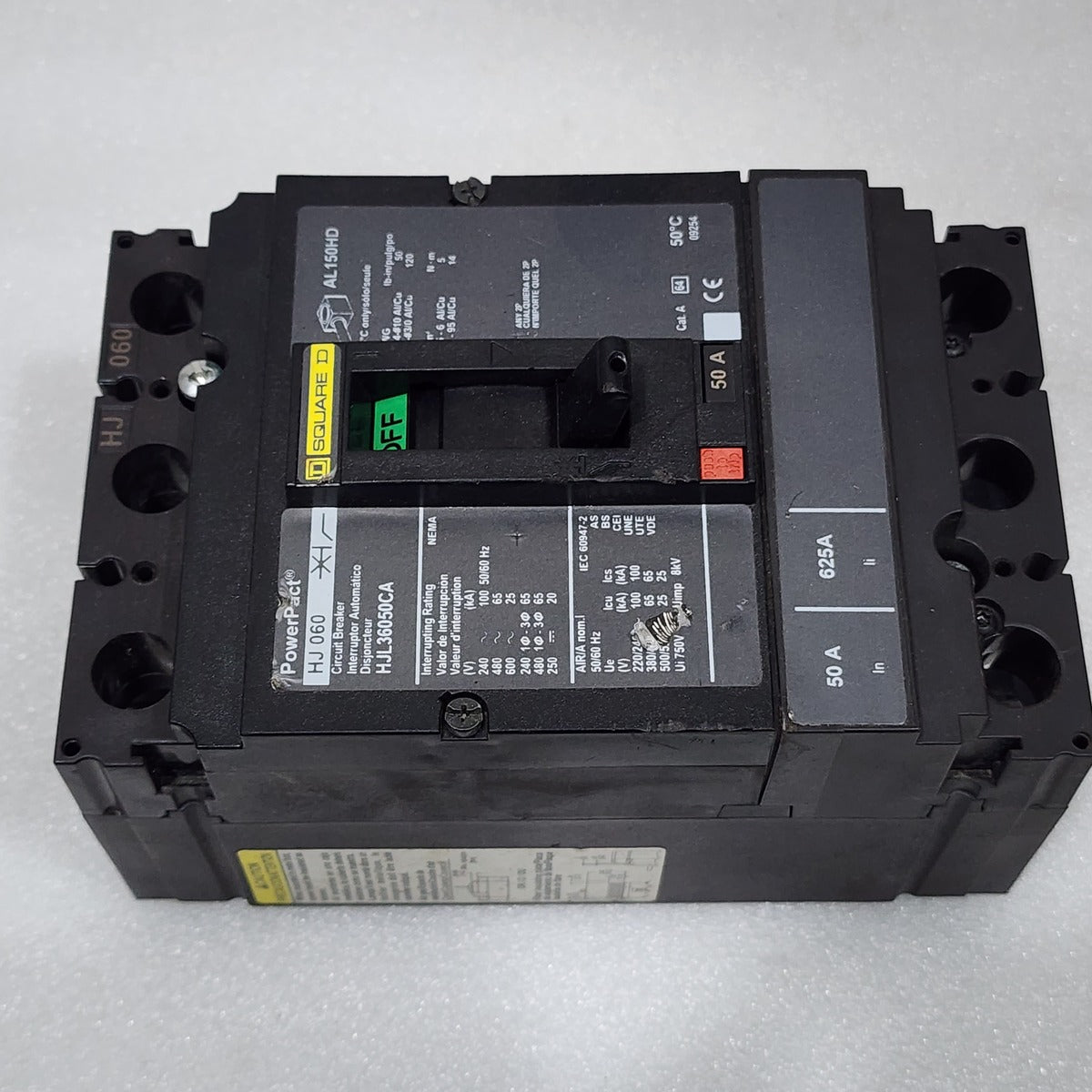 SQUARE D HJL36050CA 50A CIRCUIT BREAKER 480VAC 250VDC HJ 060