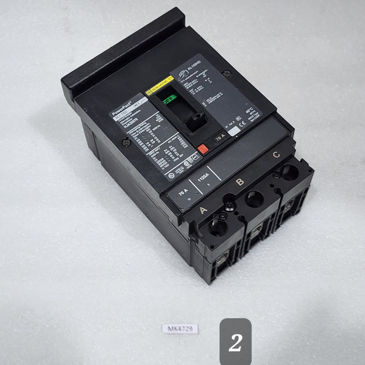 SQUARE D HJA36070 70A CIRCUIT BREAKER 480VAC 250VDC WITHOUT JAWS & PROTECTOR