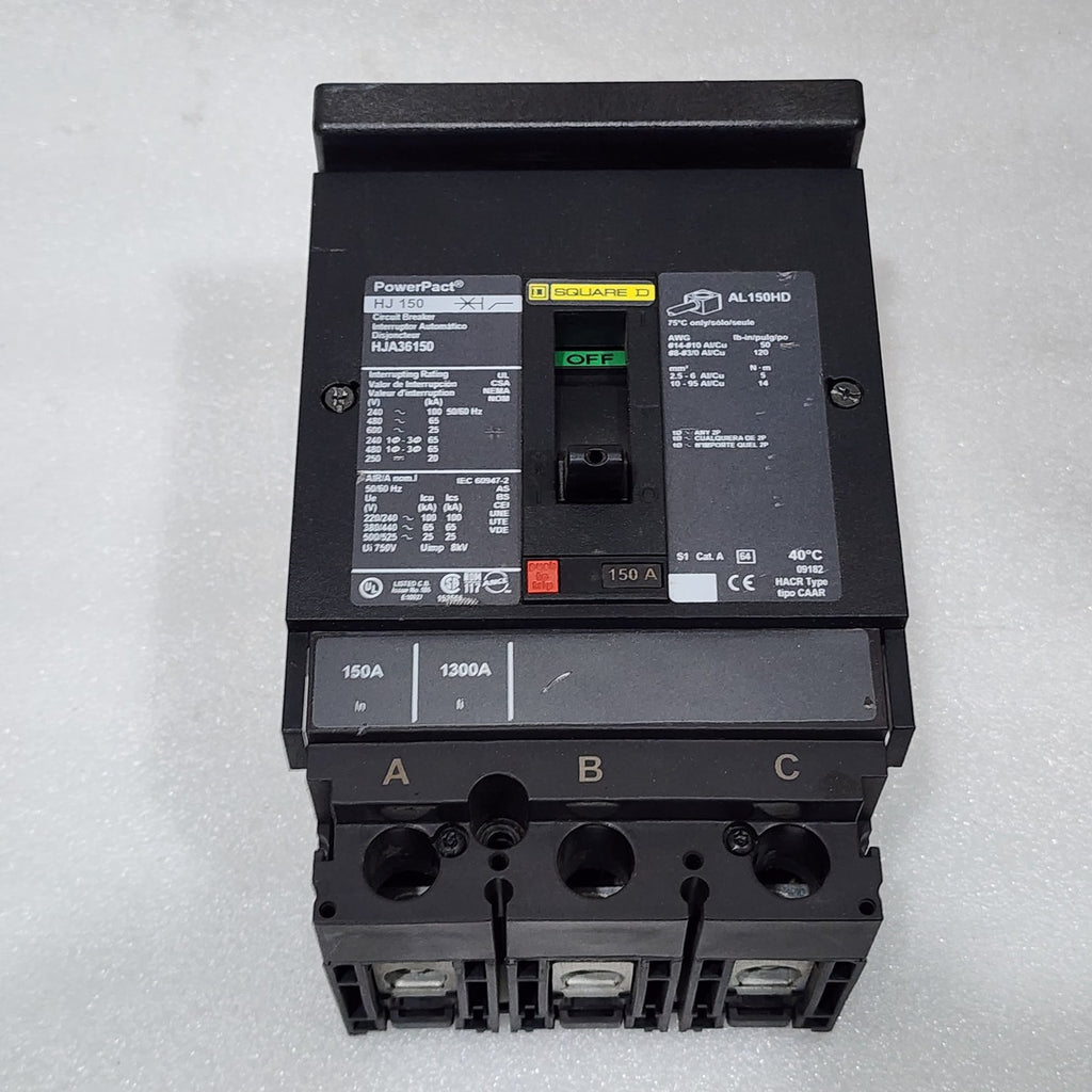 SQUARE D HJA36150 150A CIRCUIT BREAKER 480VAC 250VDC WITHOUT JAWS & PROTECTOR