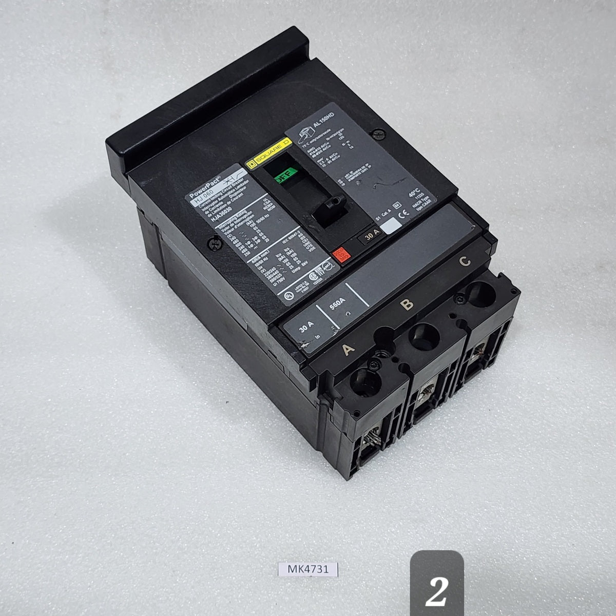 SQUARE D HJA36030 30A CIRCUIT BREAKER 480VAC 250VDC  WITHOUT JAWS & PROTECTOR