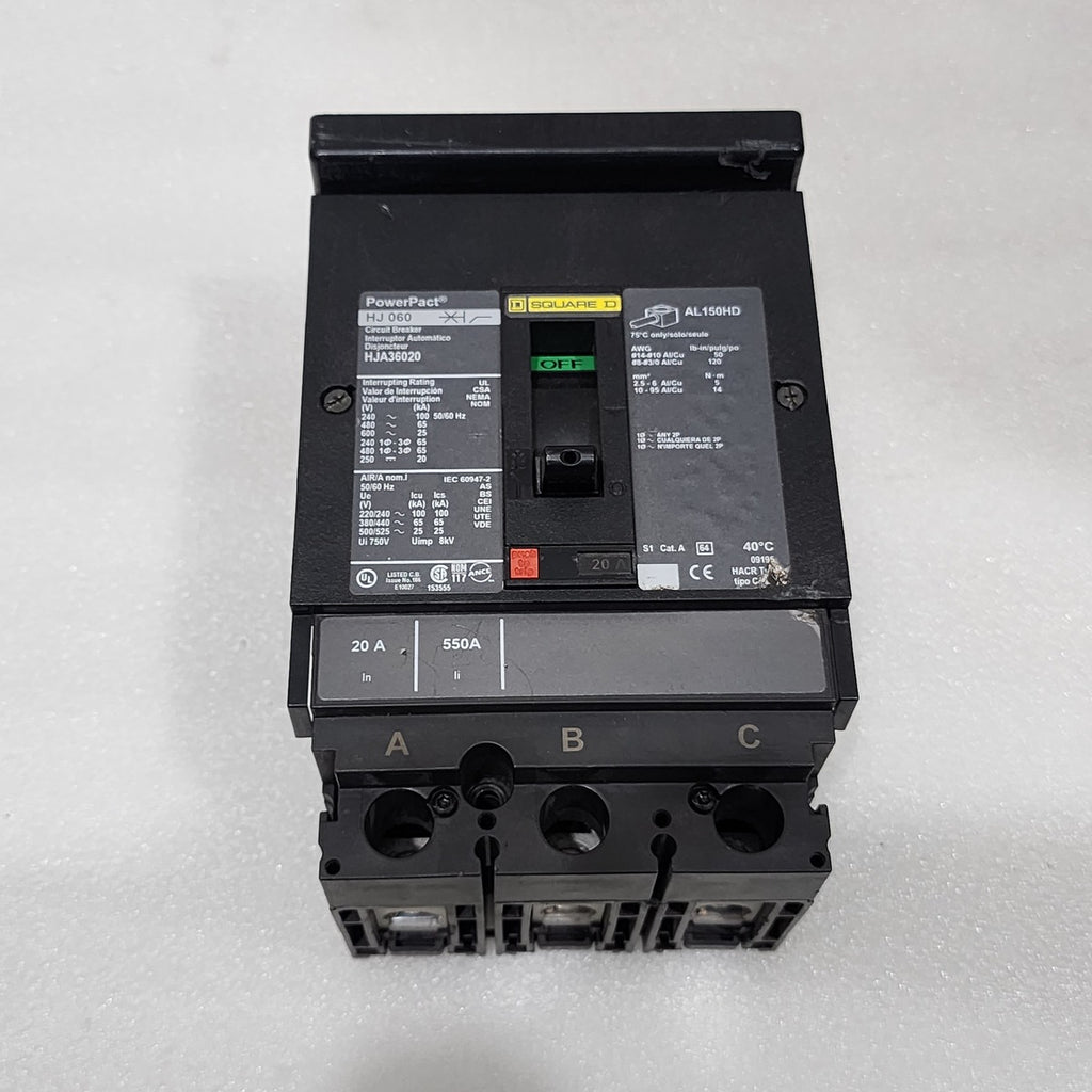SQUARE D HJA36020 20A CIRCUIT BREAKER 480VAC 250VDC  POWERPACT HJ 060