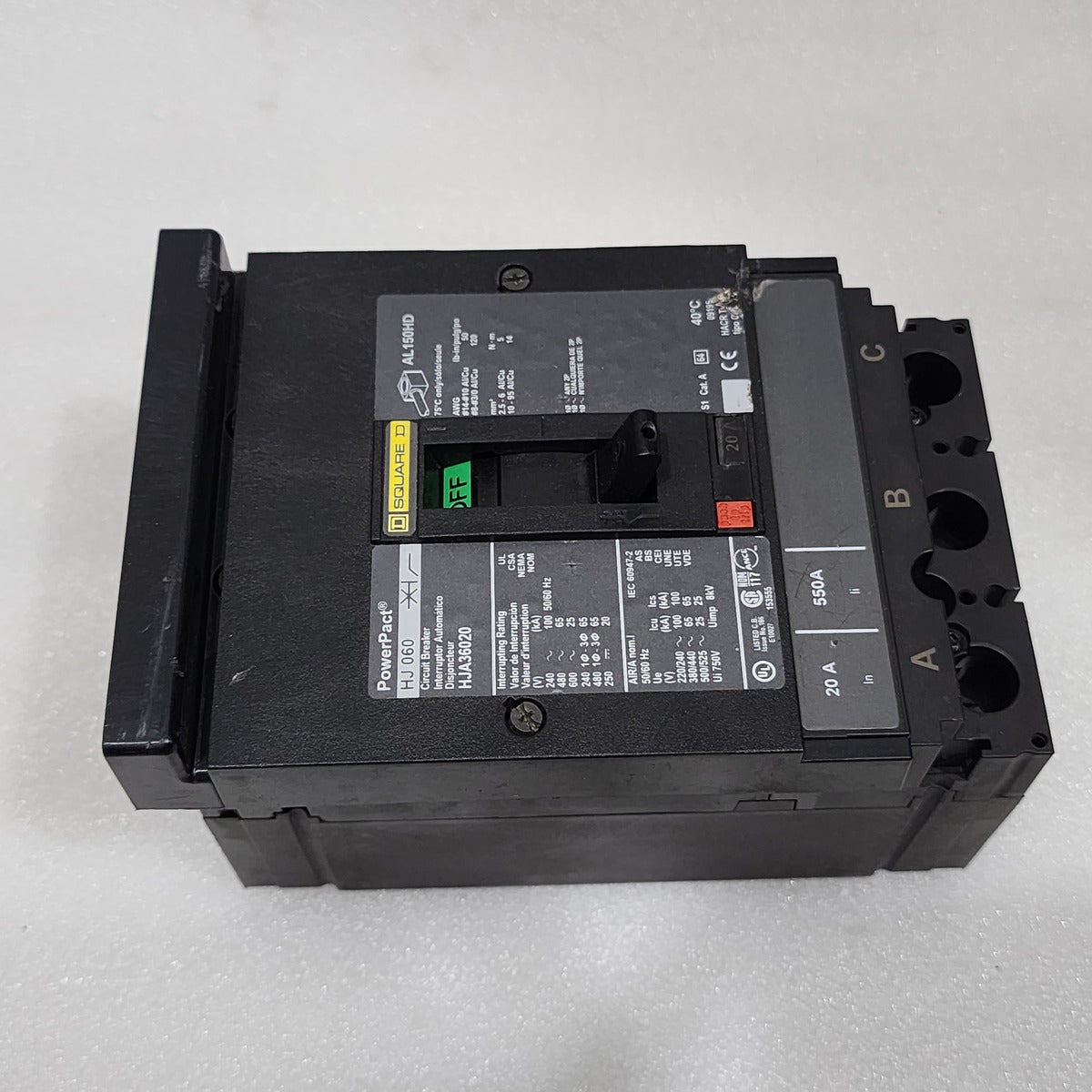 SQUARE D HJA36020 20A CIRCUIT BREAKER 480VAC 250VDC  POWERPACT HJ 060