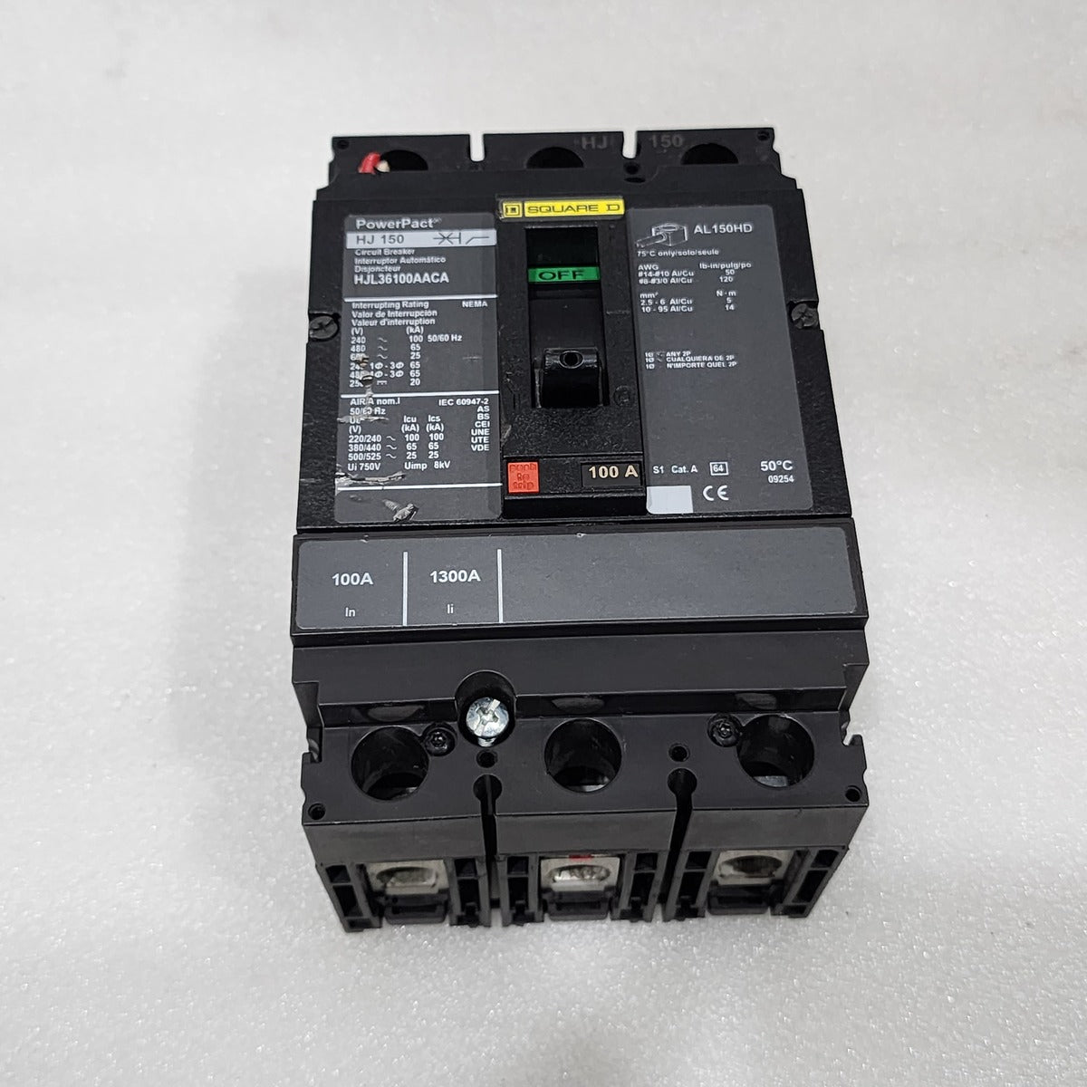 SQUARE D HJL36100AACA 100A CIRCUIT BREAKER 480VAC 250VDC