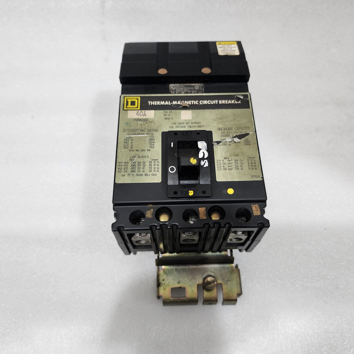 SQUARE D FH36040 40A THERMAL MAGNETIC CIRCUIT BREAKER 600VAC/250VDC