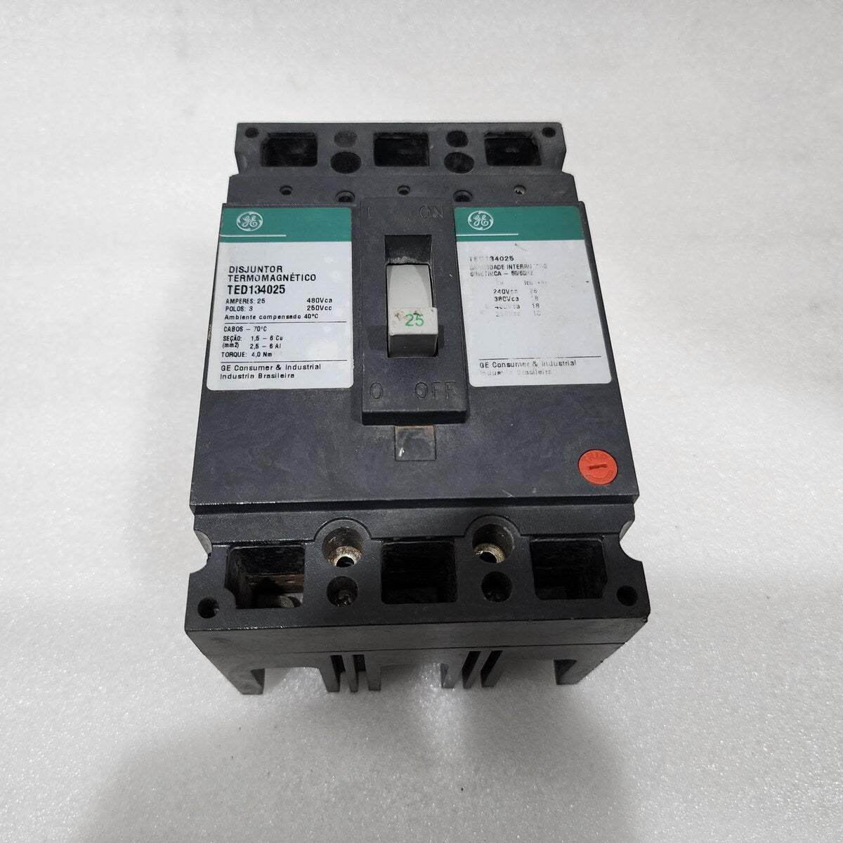 GENERAL ELECTRIC TED134025 25A CIRCUIT BREAKER 480VAC/250VDC