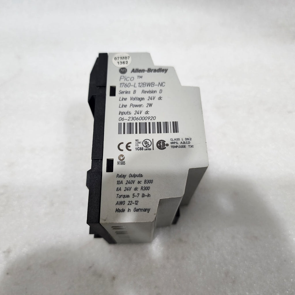 ALLEN BRADLEY CAT 1760-L12BWB-NC PICO LOGIC RELAY SER B REV D 24VDC