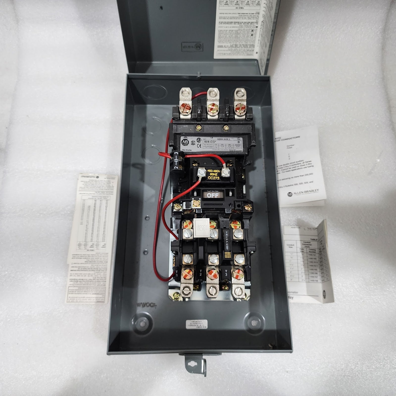 ALLEN BRADLEY CAT 509-CO MOTOR STARTER 45A COIL VOLTAGE 460-480V 595-A