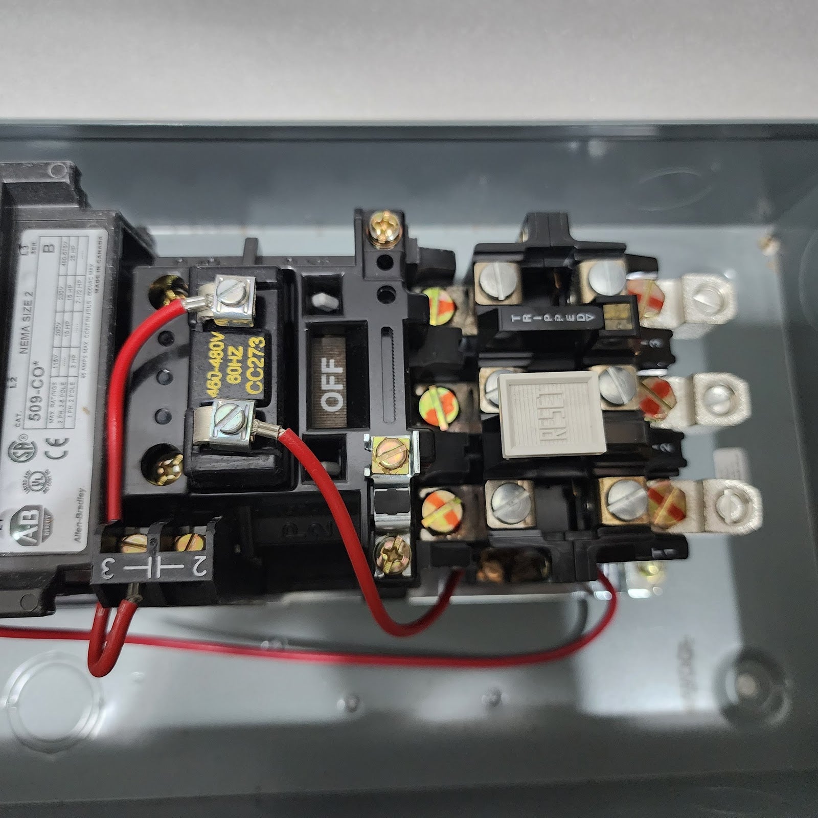 ALLEN BRADLEY CAT 509-CO MOTOR STARTER 45A COIL VOLTAGE 460-480V 595-A