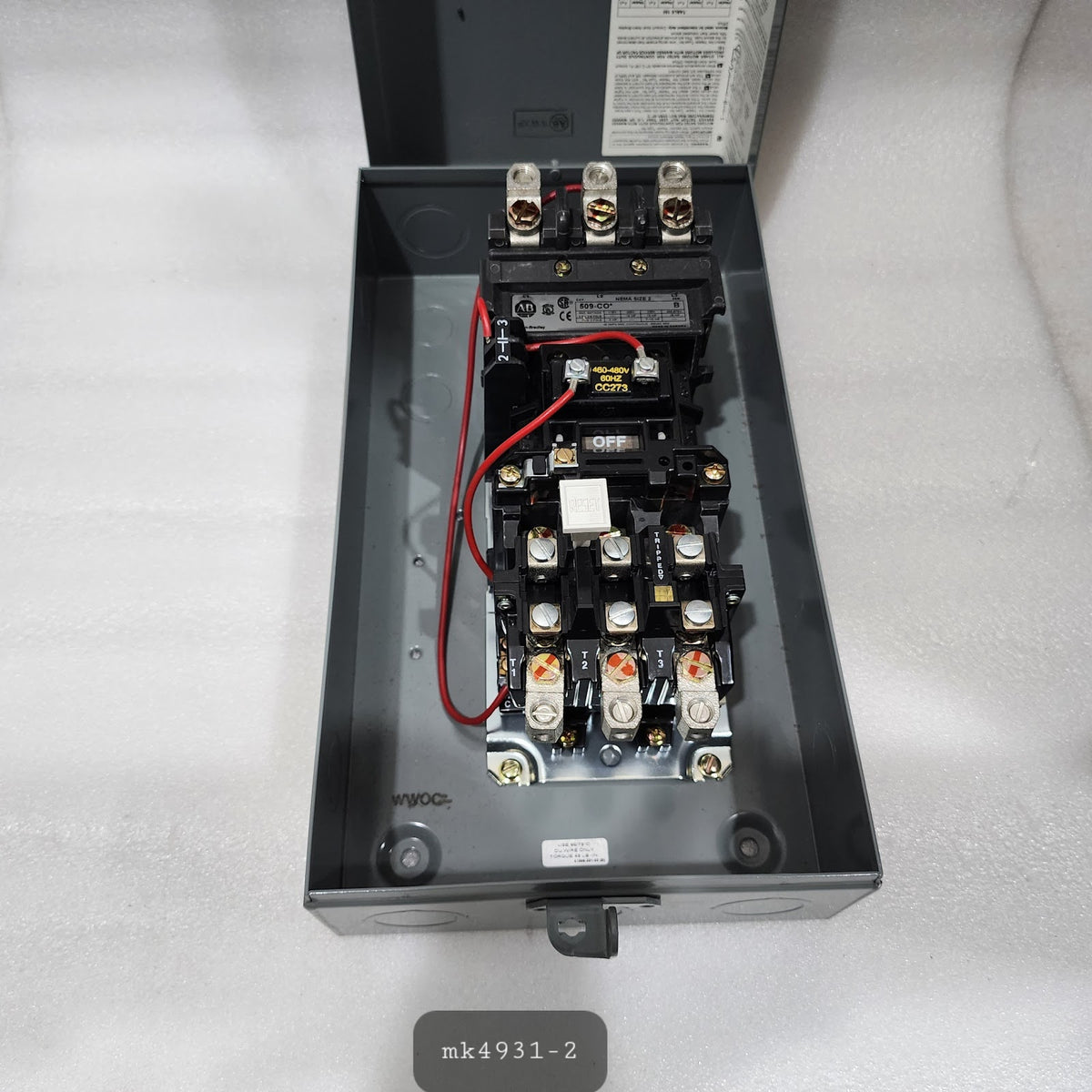 ALLEN BRADLEY CAT 509-CO MOTOR STARTER 45A COIL VOLTAGE 460-480V 595-A