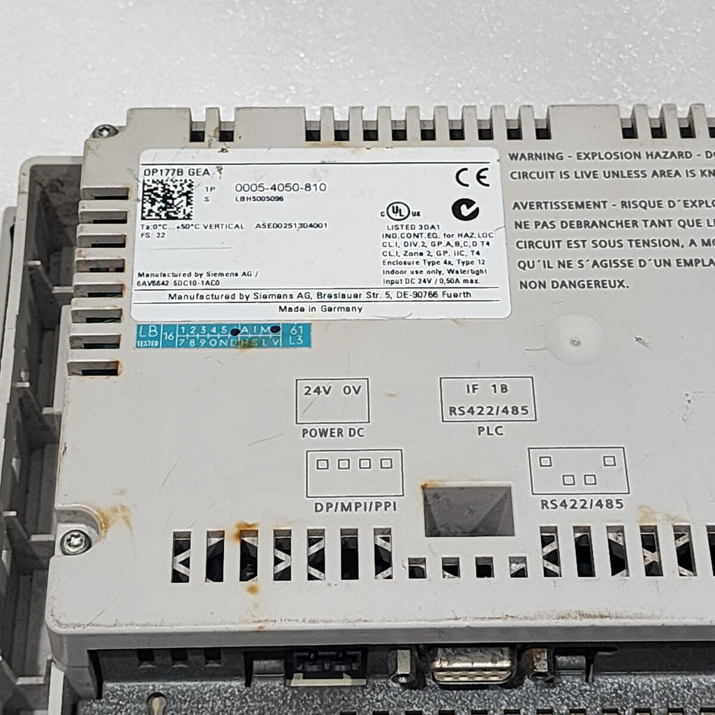 GEA WESTFALIA SEPARATOR OP177B 0005-4050-810 OPERATOR PANEL 6AV6642-5DC10-1AC0