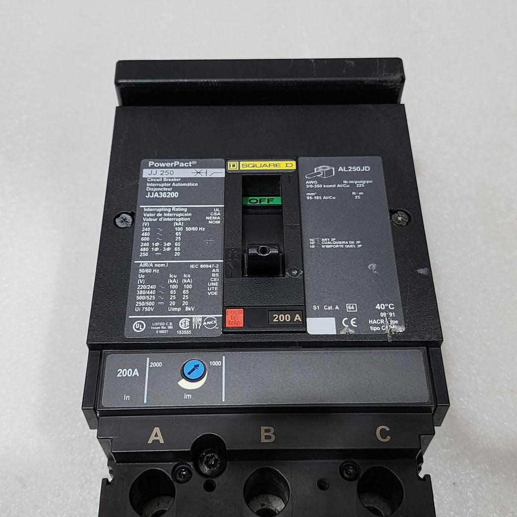 SQUARE D JJA36200 CIRCUIT BREAKER 200A JJ250 WITHOUT JAWS & PROTECTOR