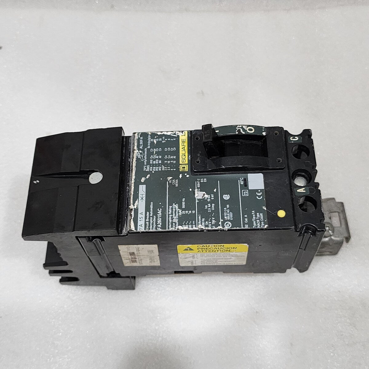SQUARE D FA 15 A CIRCUIT BREAKER 15A FA26015AC FA/LA MOLDED CASE CIRCUIT BREAKER