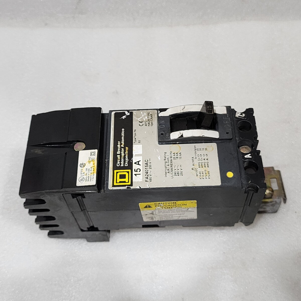 SQUARE D FA24015AC FA/LA MOLDED CASE CIRCUIT BREAKER 15A