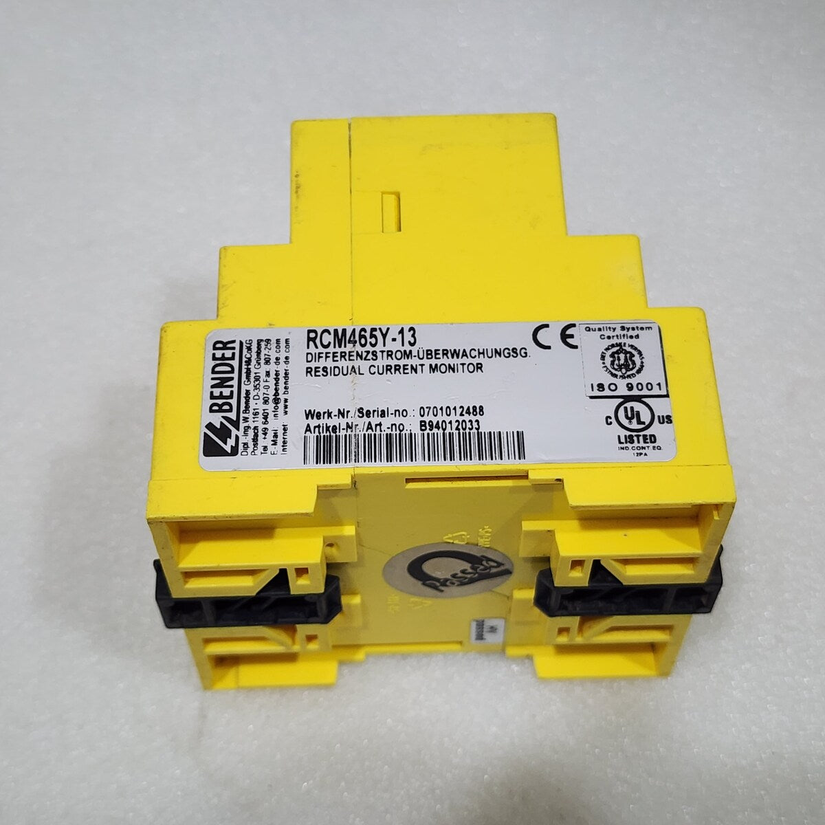 BENDER RCM SERIE 460 RCM465Y-13 RESIDUAL CURRENT MONITOR B94012033 90-132V