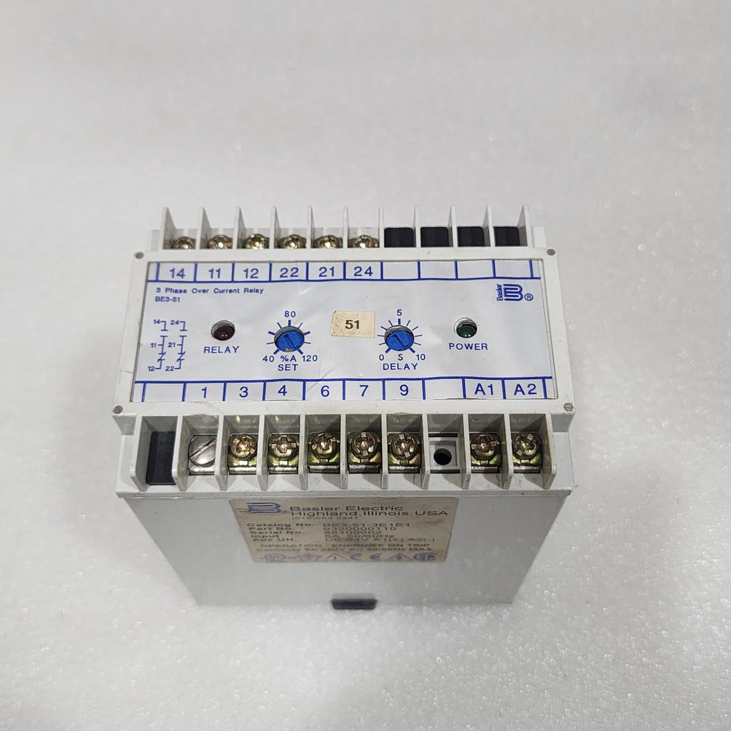 BASLER ELECTRIC BE3-51-3E1E1 CURRENT RELAY 9320000110 24VDC