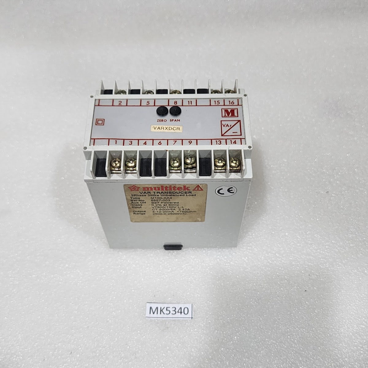 MULTITEK M100-XA4 VAR TRANSDUCER VT600/120V L-L CT 5000/5A 2.41A