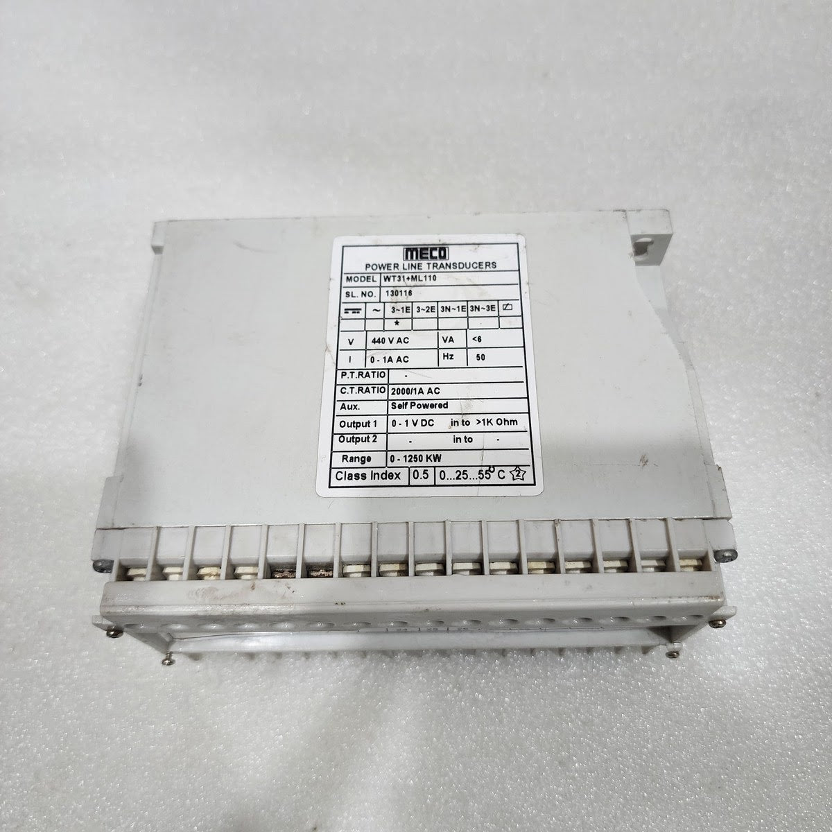 MECO WT31+ML110 POWER LINE TRANSDUCERS 440VAC CT 2000 RANGE 1250KW