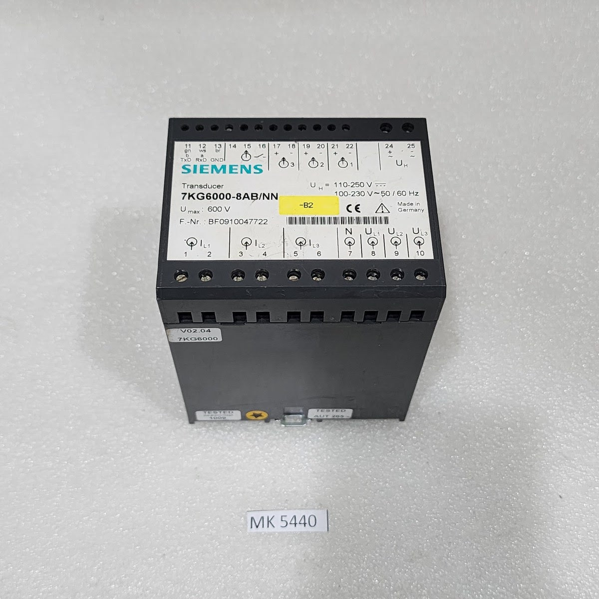 SIEMENS 7KG6000-8AB/NN TRANSDUCER 100-250VDC/100-230VAC BF0910047722