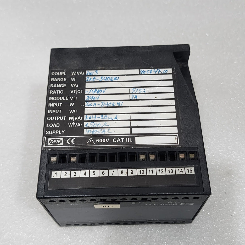 DEIF TAX-312DG DUAL OUTPUT POWER TRANSDUCER 440VAC 405847.10