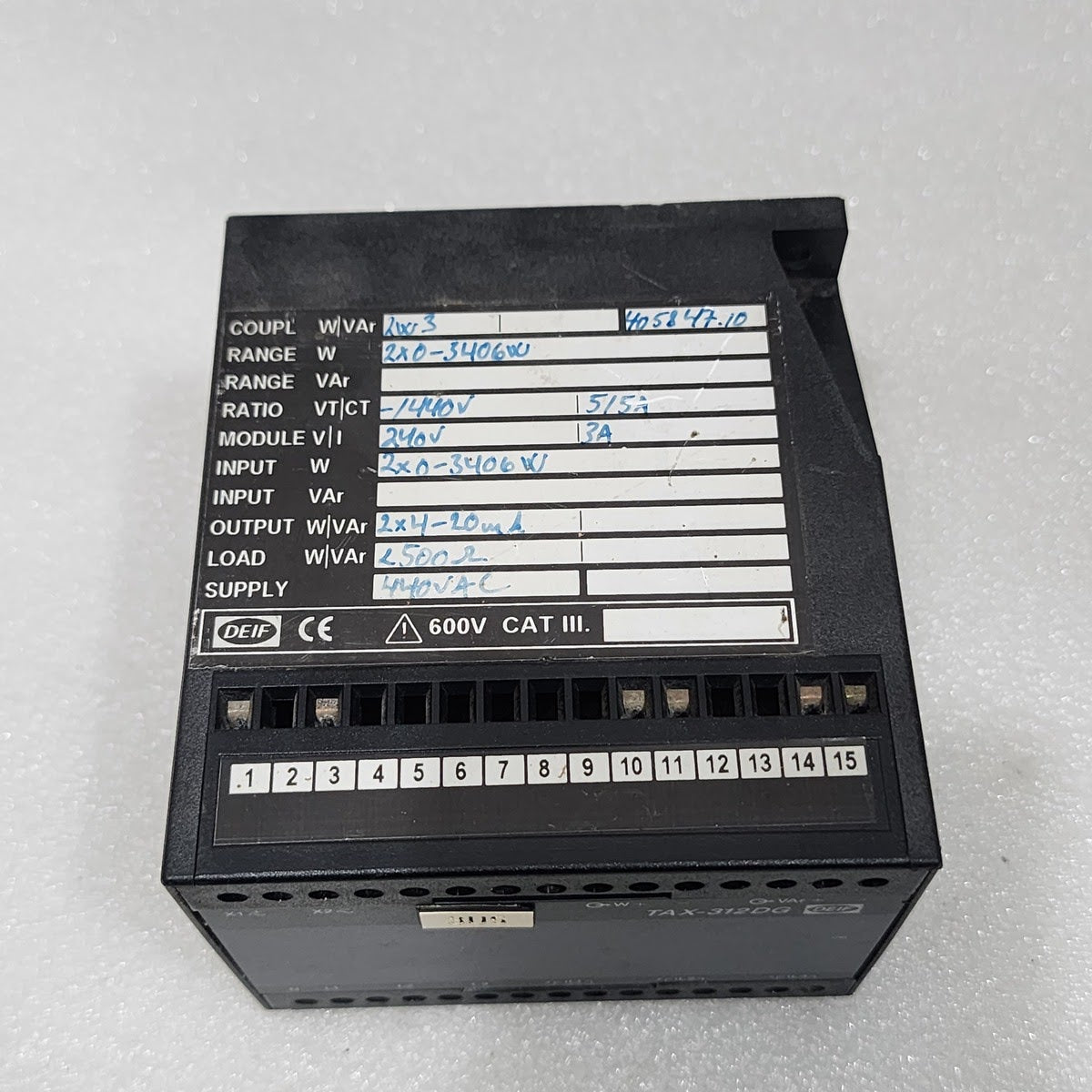 DEIF TAX-312DG DUAL OUTPUT POWER TRANSDUCER 440VAC 405847.10