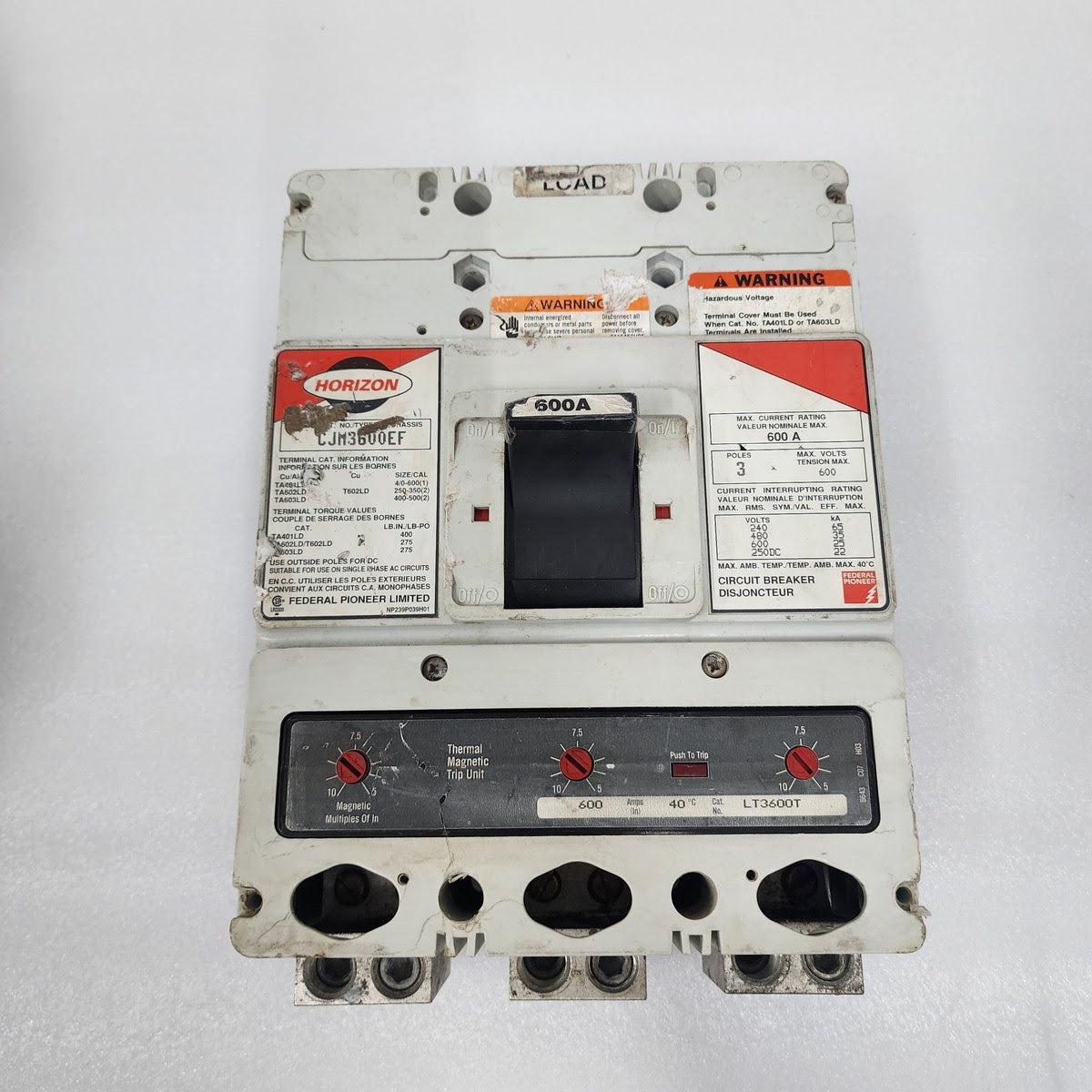 HORIZON CJM3600EF 3-POLE CIRCUIT BREAKER 600A