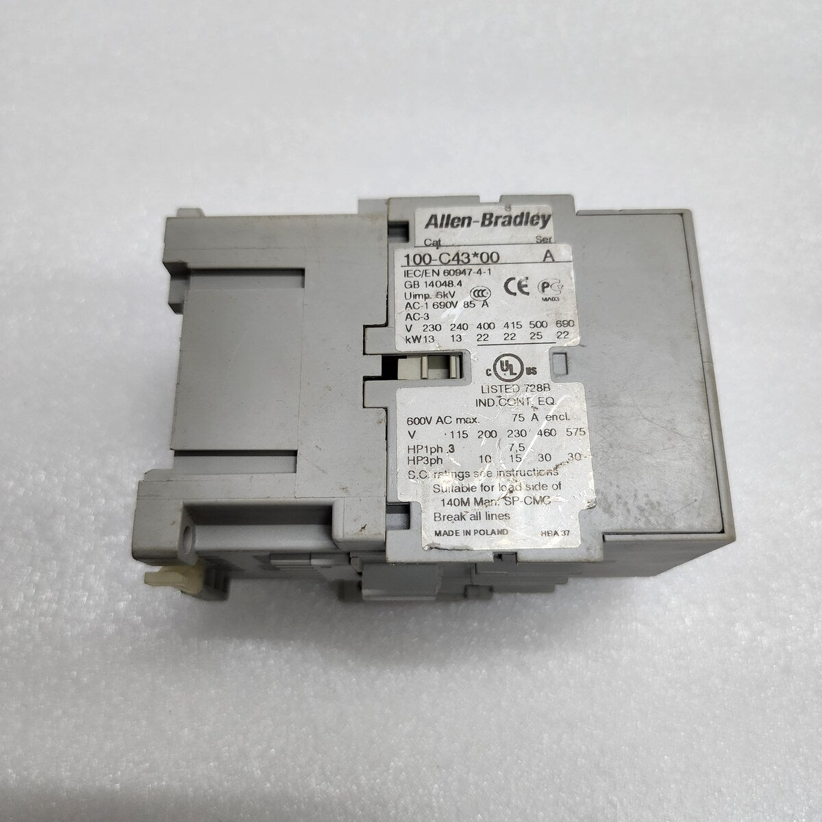 ALLEN BRADLEY CAT 100-C43-00 SER A MAGNETIC CONTACTOR 85A 110V