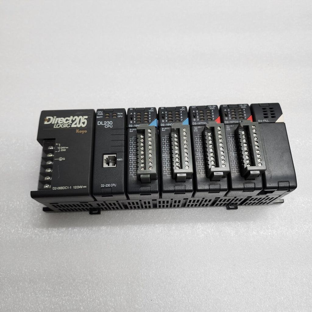 DIRECT LOGIC 205 KOYO PLC DL230 CPU D2-16ND3-2 IN D2-16TD2-2 OUT D2-06BDC1-1
