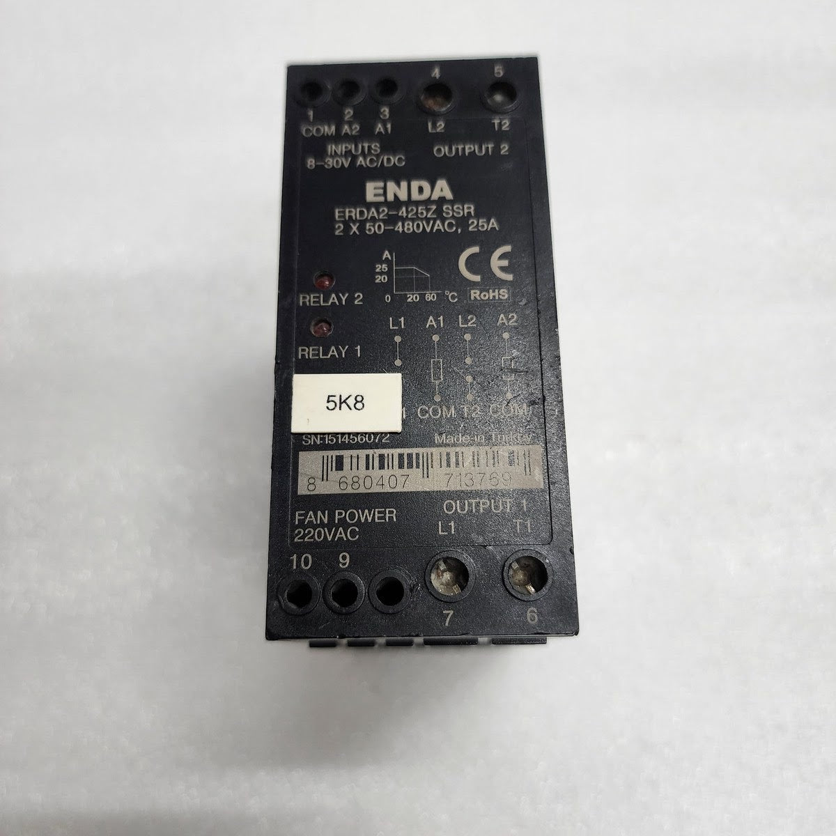 ENDA ERDA2-425Z SSR SOLID STATE RELAY 2X50-480VAC 25A