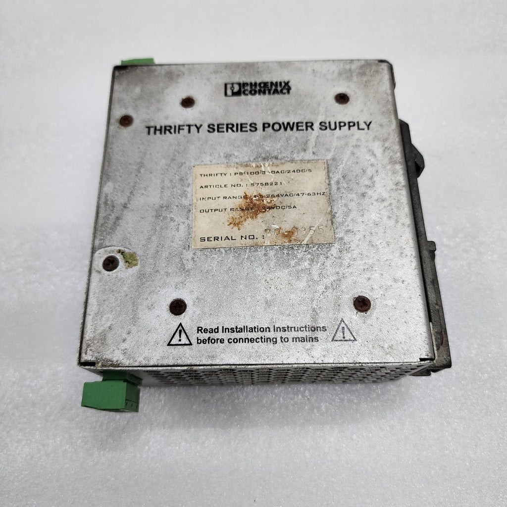 PHOENIX CONTACT PS-100-220VAC/24DC/5 THRIFTY SERIES POWER SUPPLY 5758221 24VDC 5