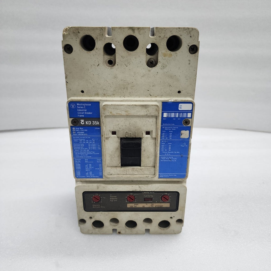 WESTINGHOUSE KD3400F CIRCUIT BREAKER 400A 600VAC/250VDC 1492D81G03