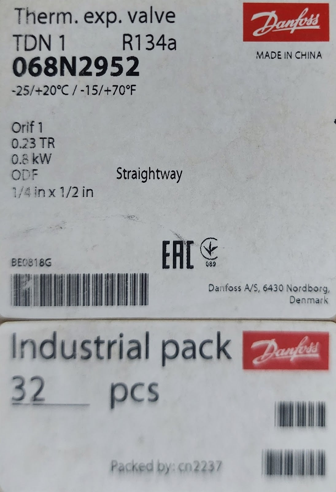 DANFOSS TDN 1 THERMOSTATIC EXPANSION VALVE 068N2952 LOT OF 30 UNITS