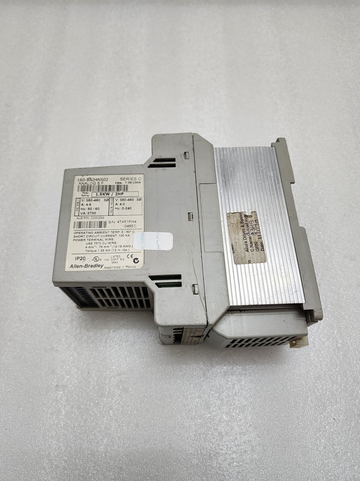 ALLEN BRADLEY CAT 160-BA04NS02 SER C INVERTER DRIVE 2HP 1.5KW 400V
