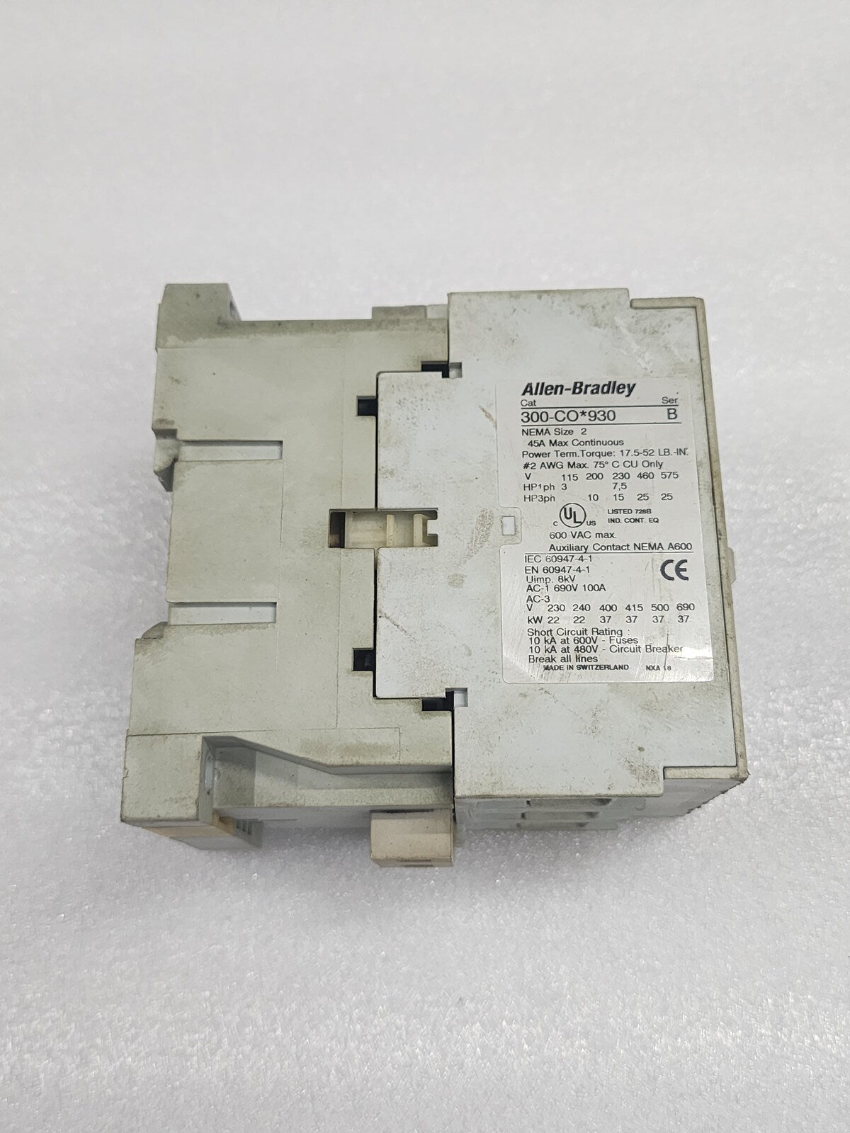 ALLEN BRADLEY CAT 300-CO-930 MAGNETIC CONTACTOR COIL VOLTAGE 110-120V