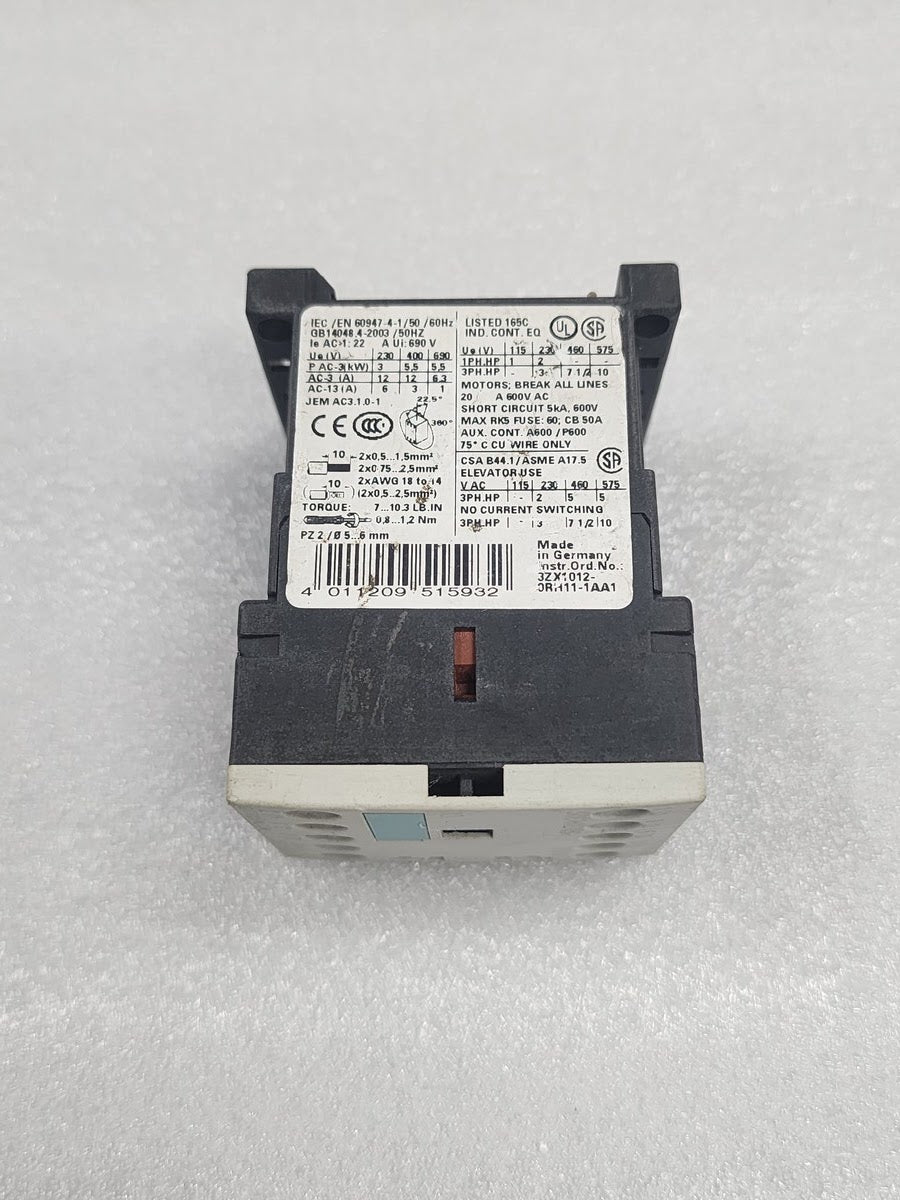 SIEMENS  3RT1017-1WB41 MAGNETIC CONTACTOR 5.5KW 400-690V