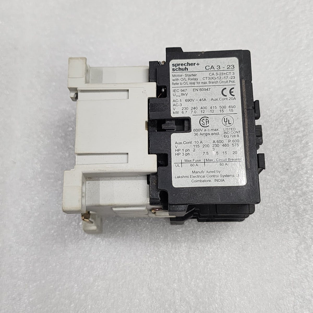 SPRECHER + SCHUH CA3-23-01 MOTOR STARTER CONTACTOR COIL VOLTAGE 220-260V