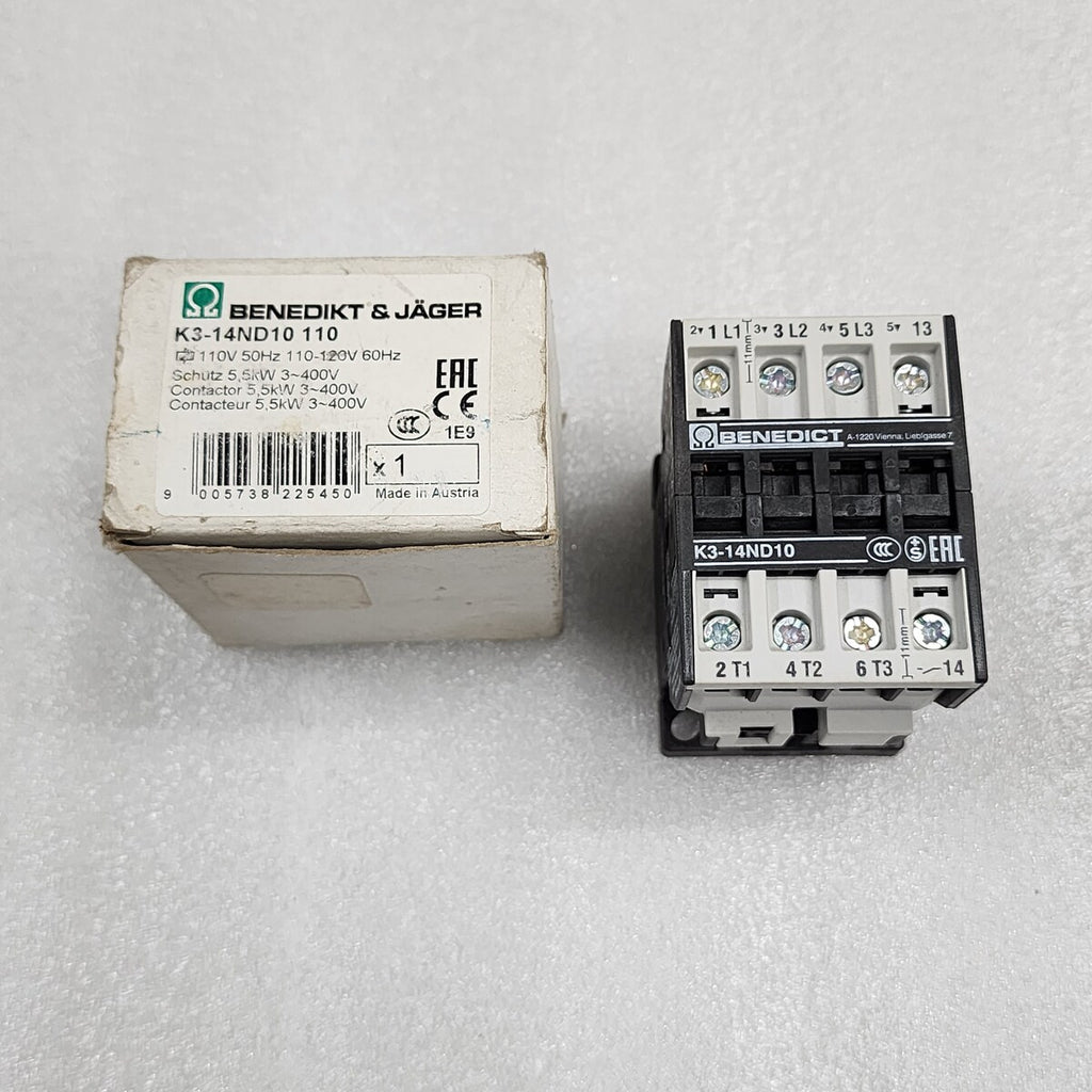 BENEDICT & JAGER K3-14ND10 110 MAGNETIC CONTACTOR 14A 110-120V