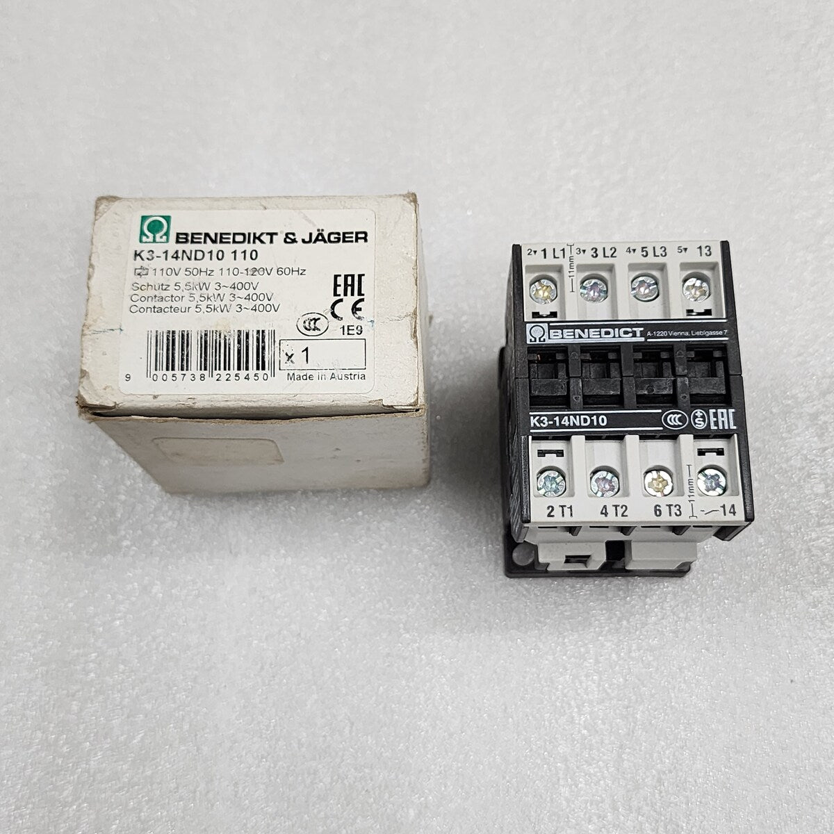 BENEDICT & JAGER K3-14ND10 110 MAGNETIC CONTACTOR 14A 110-120V