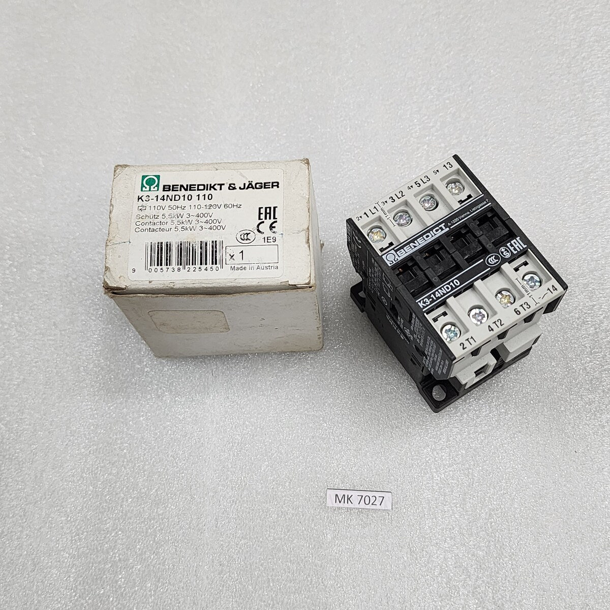 BENEDICT & JAGER K3-14ND10 110 MAGNETIC CONTACTOR 14A 110-120V