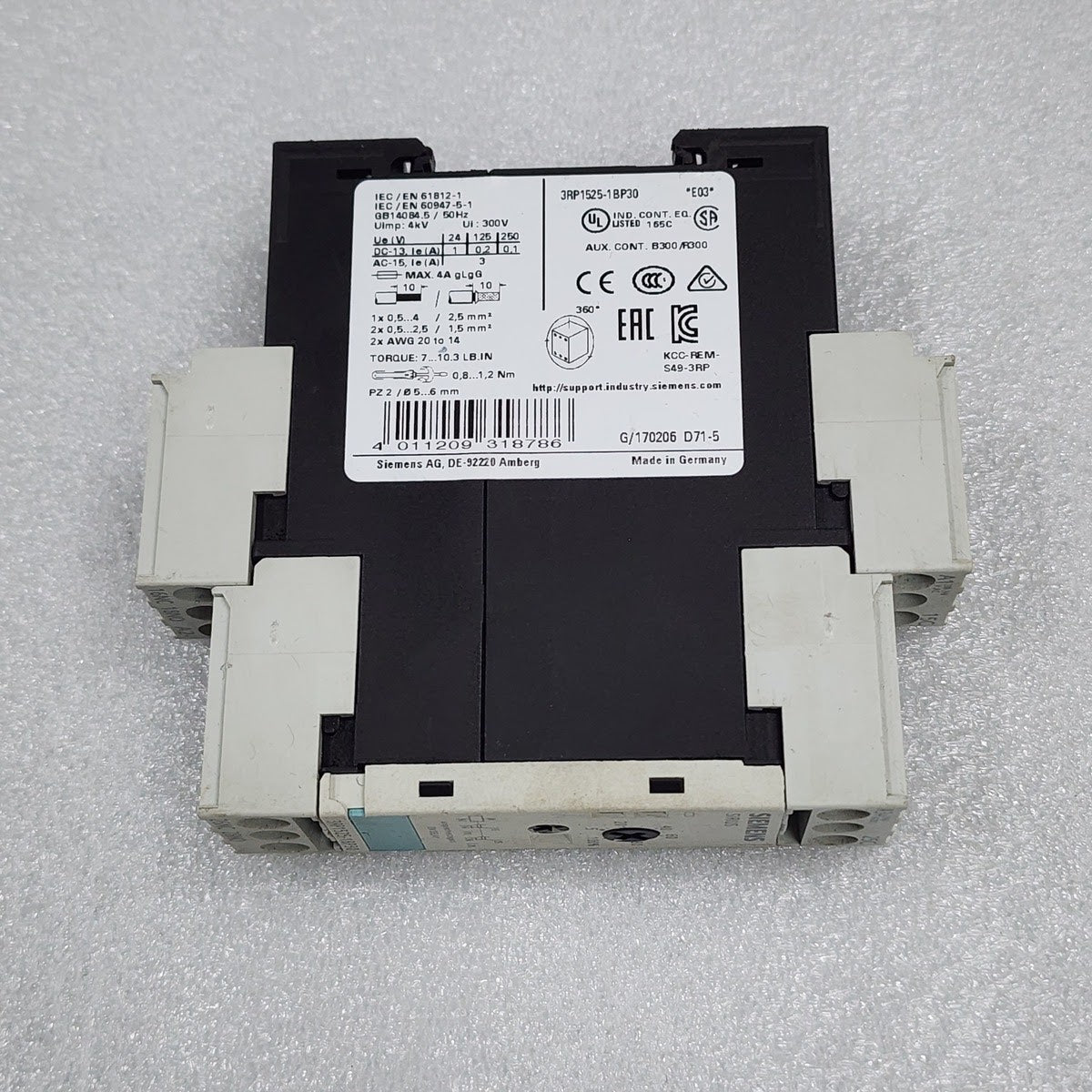 SIEMENS SIRIUS 3RP1525-1BP30 ON-DELAY TIME RELAY 24 V AC/DC