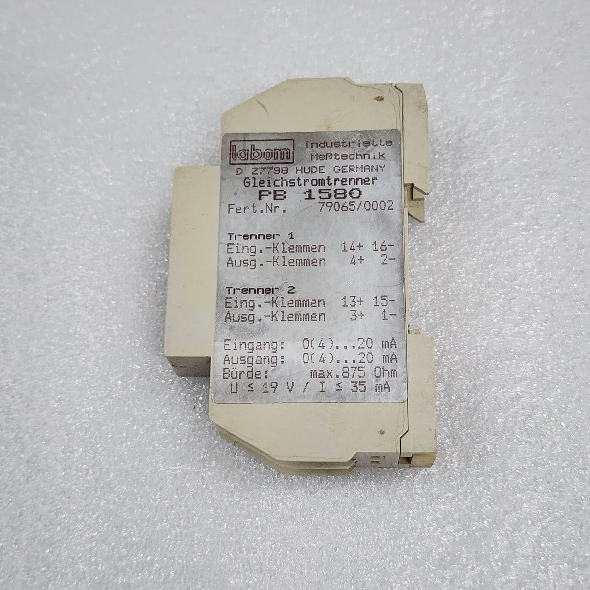 LABOM PB 1580 DC-ISOLATOR 79065/0002 GLEICHSTROMTRENNER