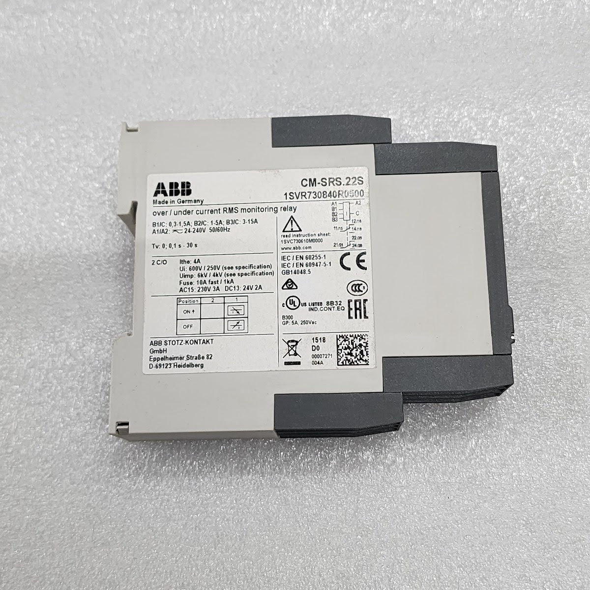ABB CM-SRS.22S OVER-UNDER CURRENT RMS MONITORING RELAY 1SVR730840R0500