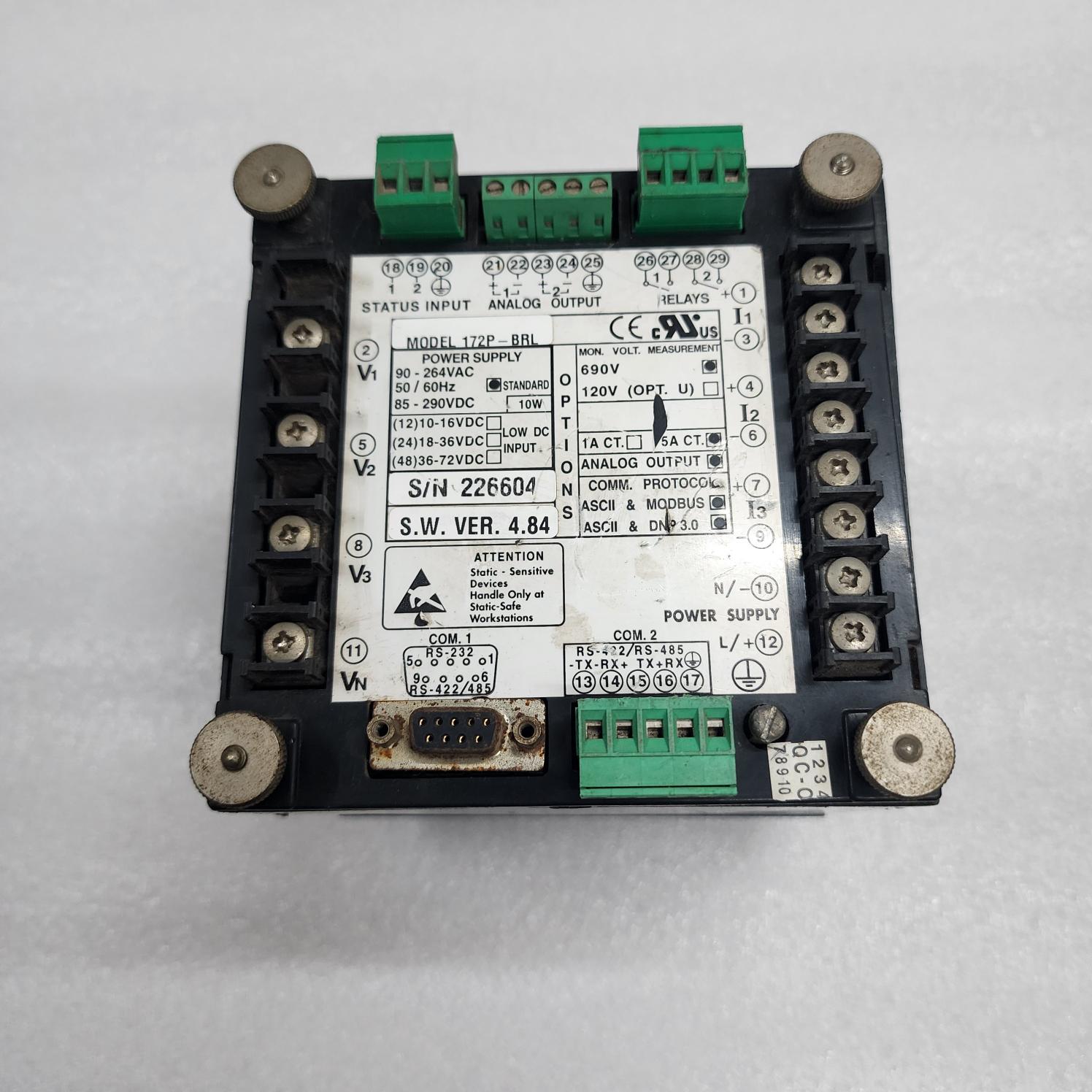 SATEC PM172P-BRL FEEDER MONITOR 90-264VAC/85-290VDC
