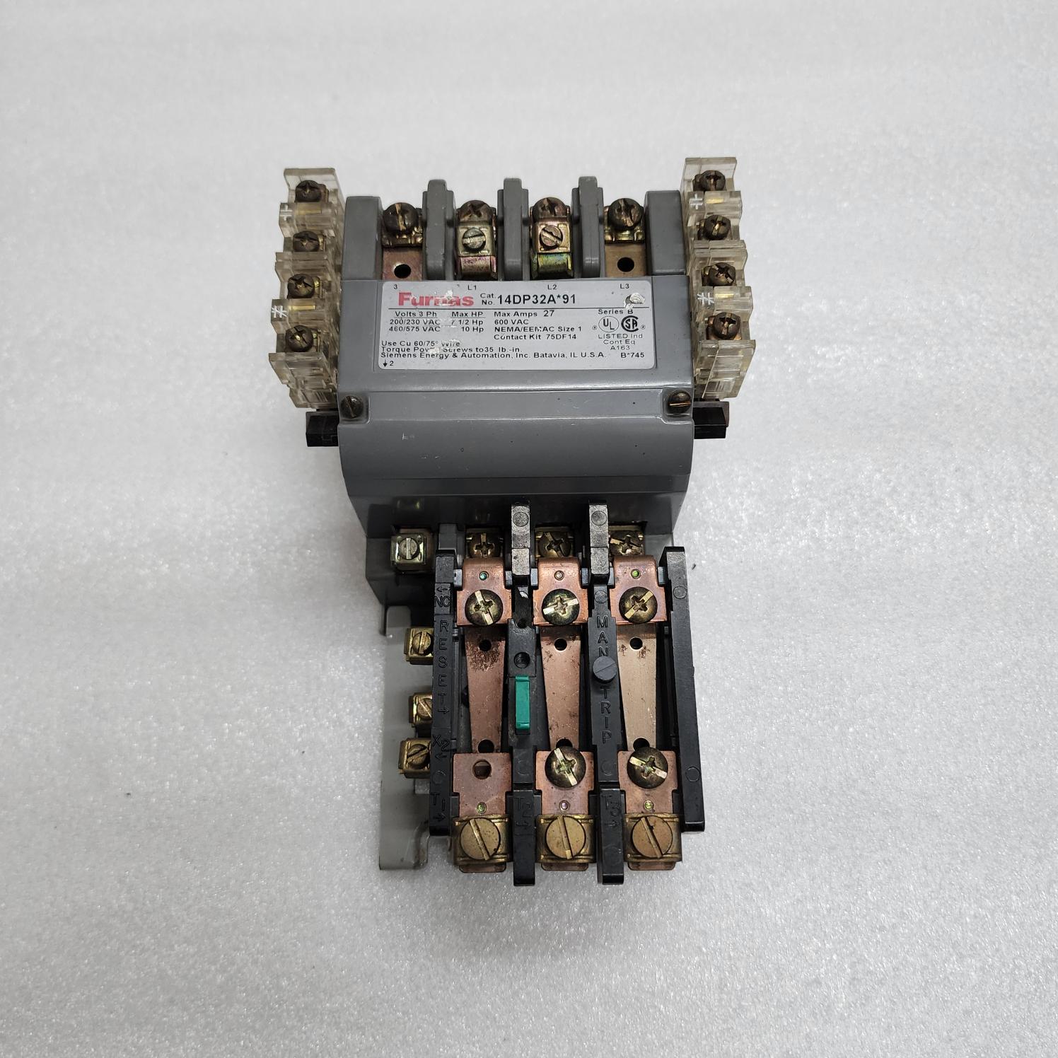 FURNAS 14DP32A91 3-PH MOTOR STARTER 27A 48DC39AA3 COIL VOLTAGE 220-240V