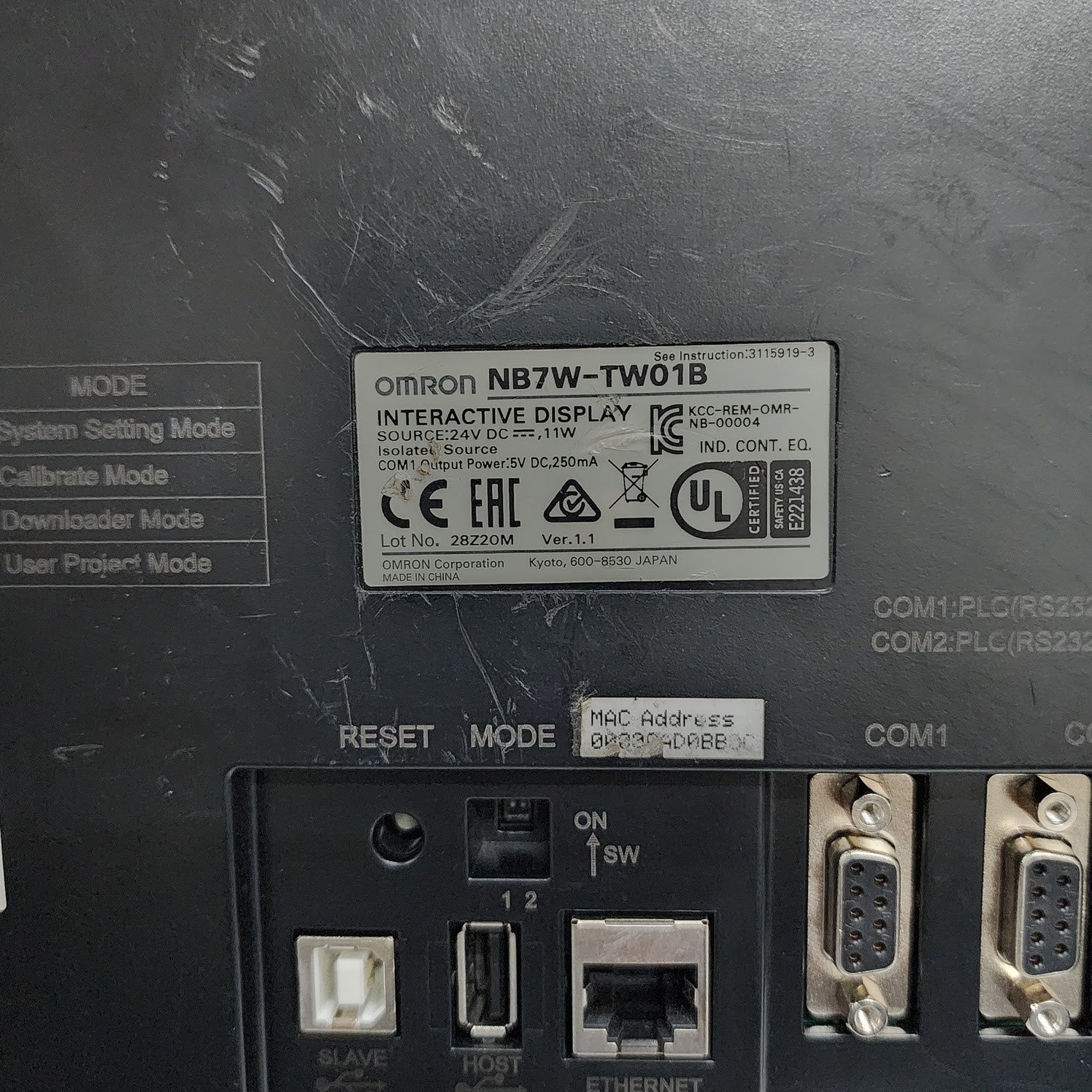 OMRON NB7W-TW01B HMI INTERACTIVE DISPLAY 24V DC