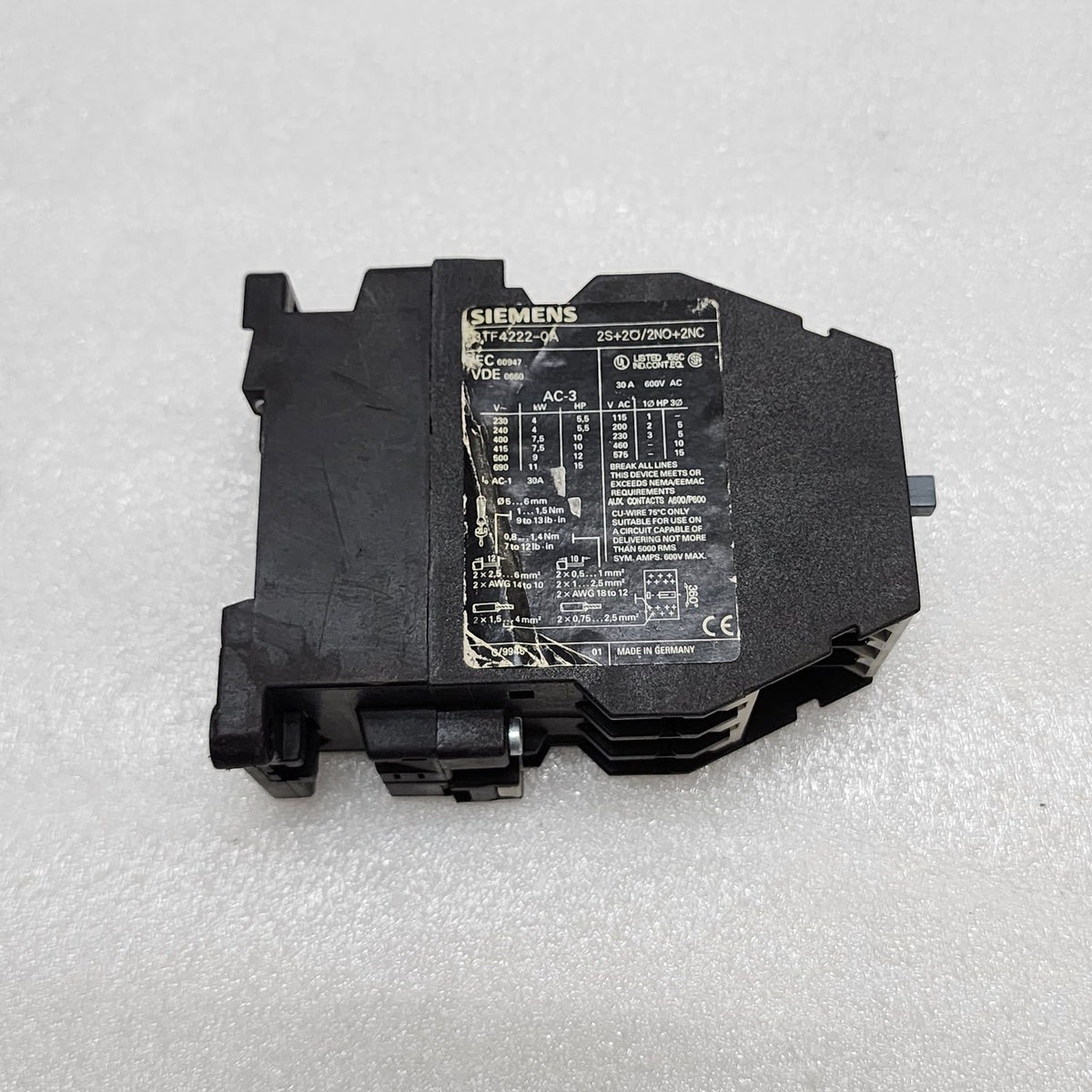 SIEMENS 3TF4222-0A CONTACTOR